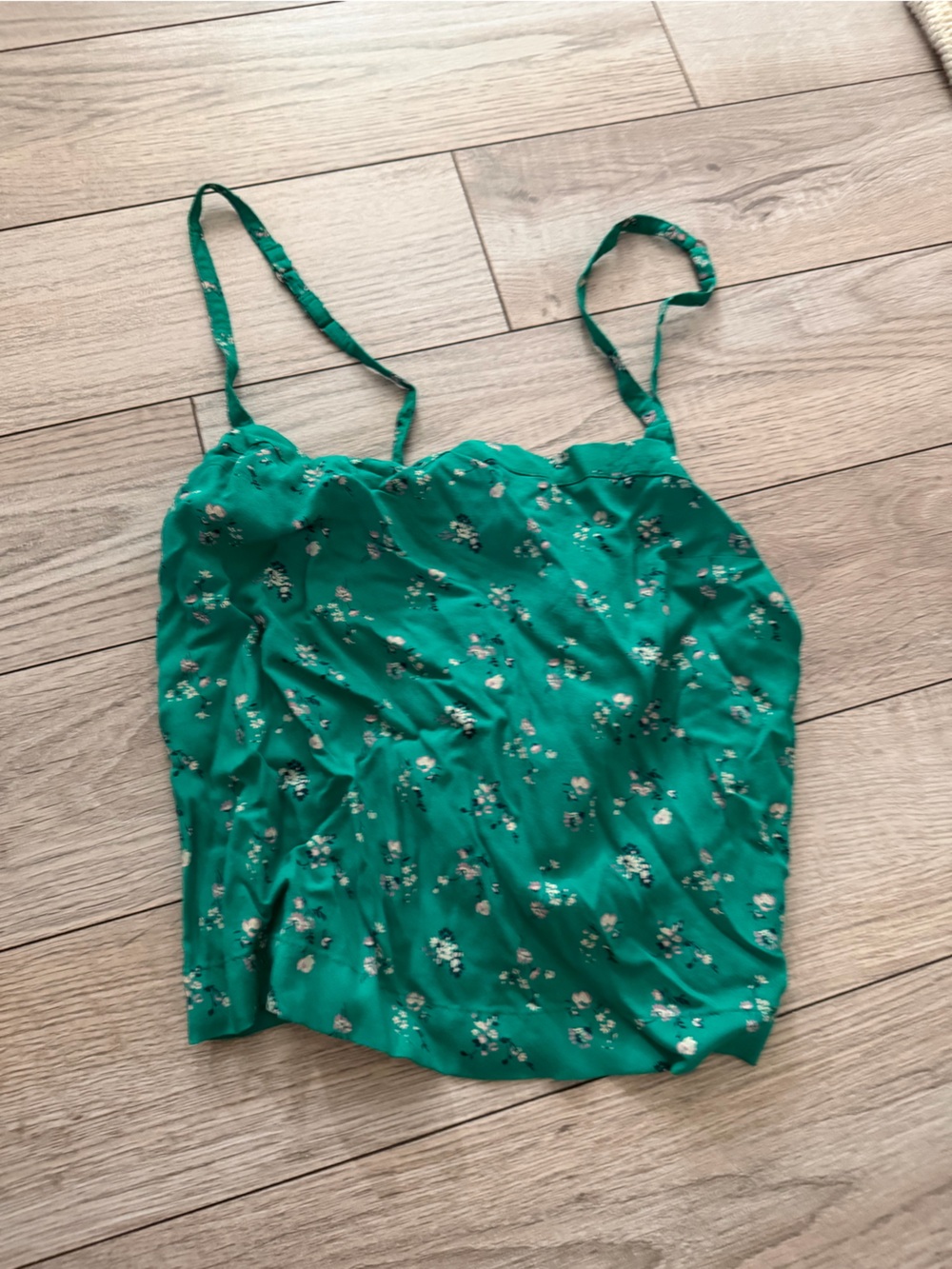 Green Floral Satin Cami Top